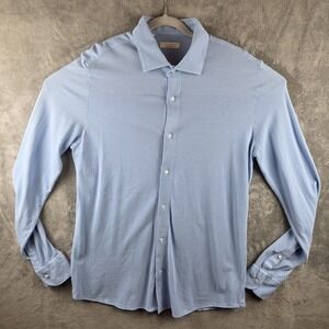 Luca Faloni Blue Pique Polo Men's 17-43 Long Sleeve Shirt Italy 100% Cotton
